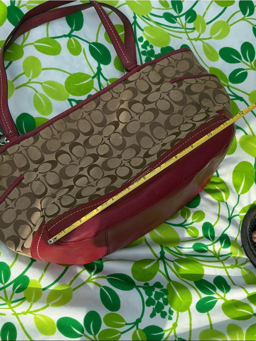 Coach Tote Handbag Park Signiture Carrier J1321-F23297 Large Khaki Red Leather - Picture 13 of 17